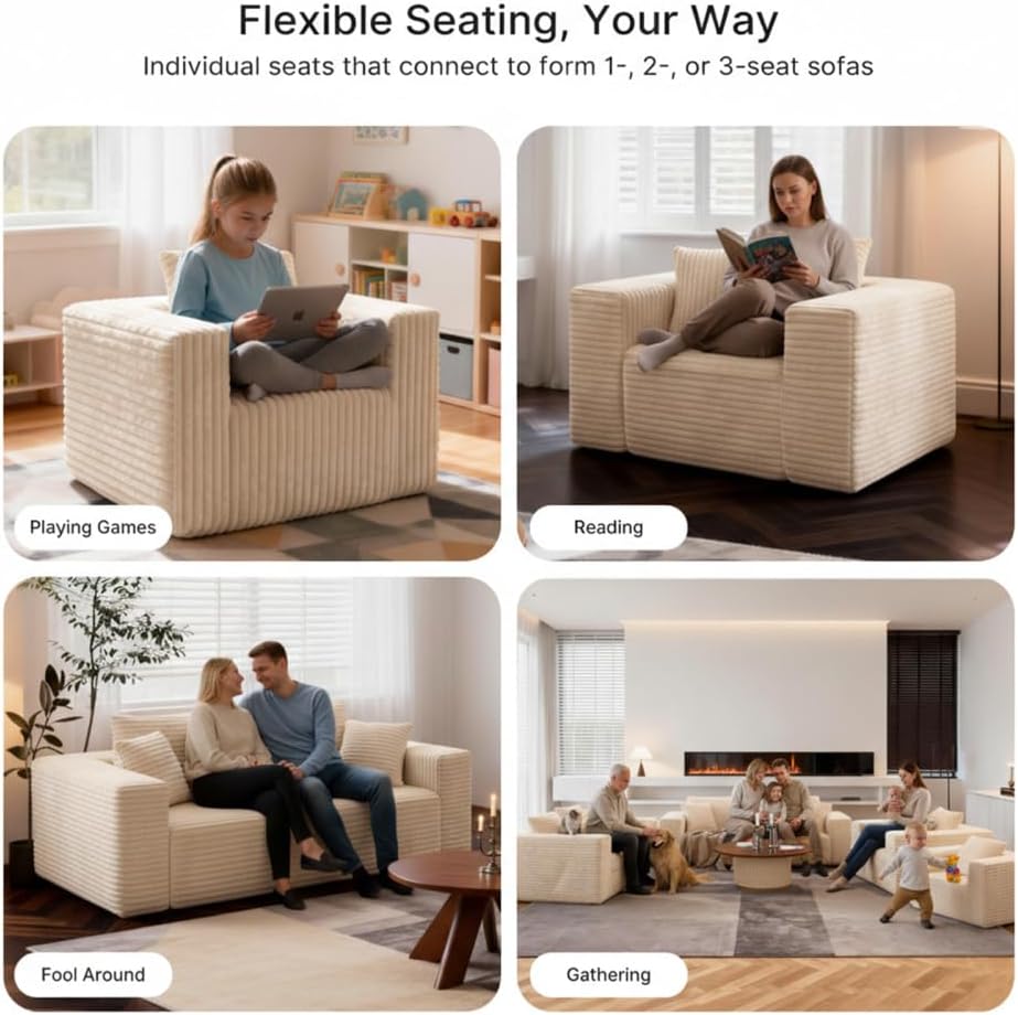 Boneless Sofa Chair Memory Foam Reading Couch with Pillow Floor Lounger No Assembly