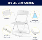 6 Pack White Plastic Folding Chairs, Lightweight Foldable Chair with 350lbs Capacity, Portable Seat with Sturdy Steel Frame for Indoor & Outdoor Use