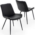 Dining Chairs Set of 2, PU Leather Armless with Metal Legs Black | Fits Dining Rooms, Kitchens, Waiting room, Living rooms, Offices & Cafes, Easy to Clean Easy to assemble Adjustable Foot Pads