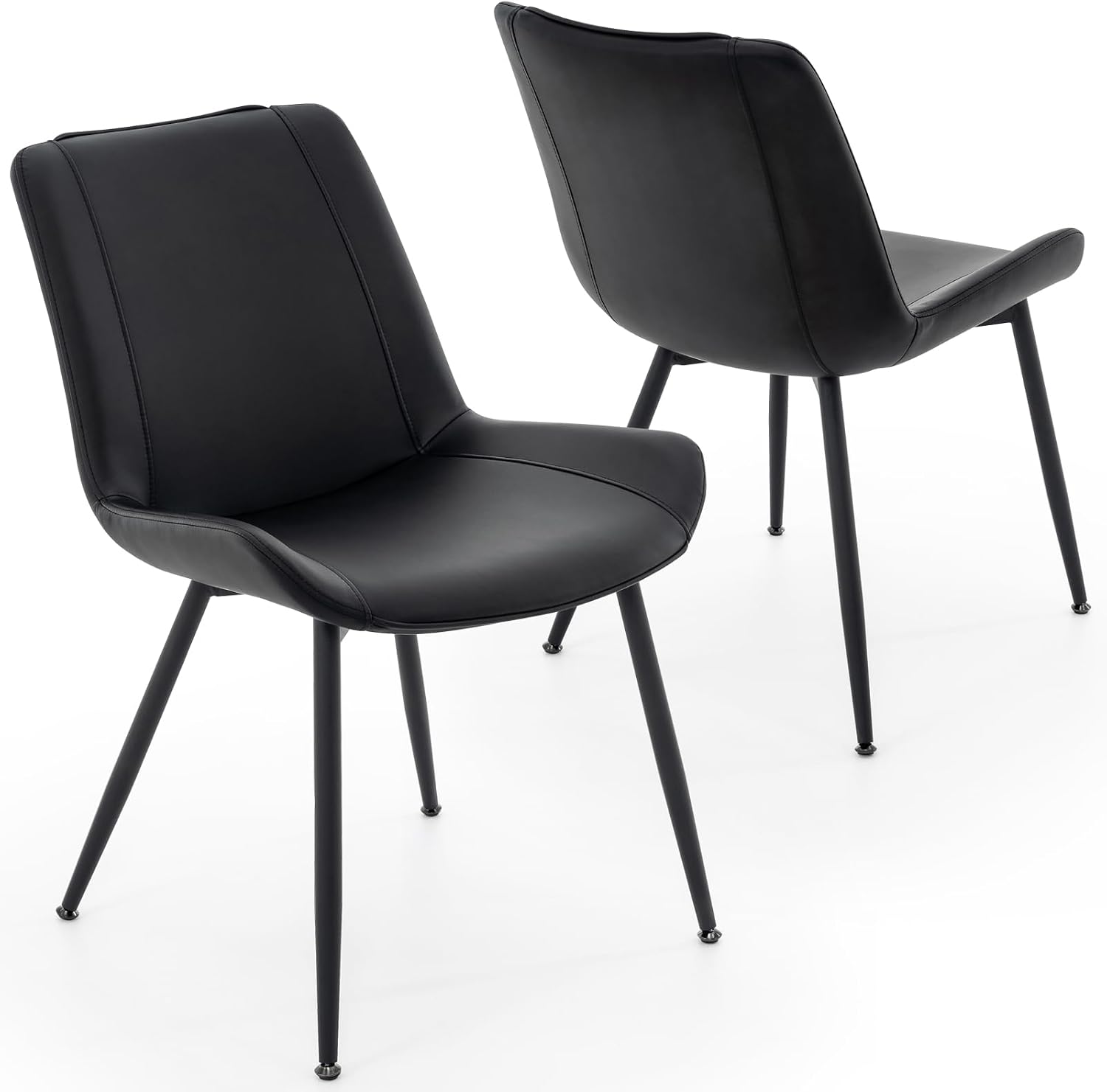 Dining Chairs Set of 2, PU Leather Armless with Metal Legs Black | Fits Dining Rooms, Kitchens, Waiting room, Living rooms, Offices & Cafes, Easy to Clean Easy to assemble Adjustable Foot Pads