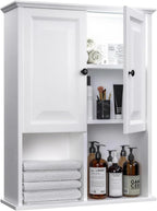 HAIOOU Bathroom Wall Cabinet with Motion Sensor LED Light, Wooden Medicine Cabinet Wall Mounted Cupboard, Over Toilet Storage Cabinet with Buffering Hinges and Adjustable Shelf - Modern White