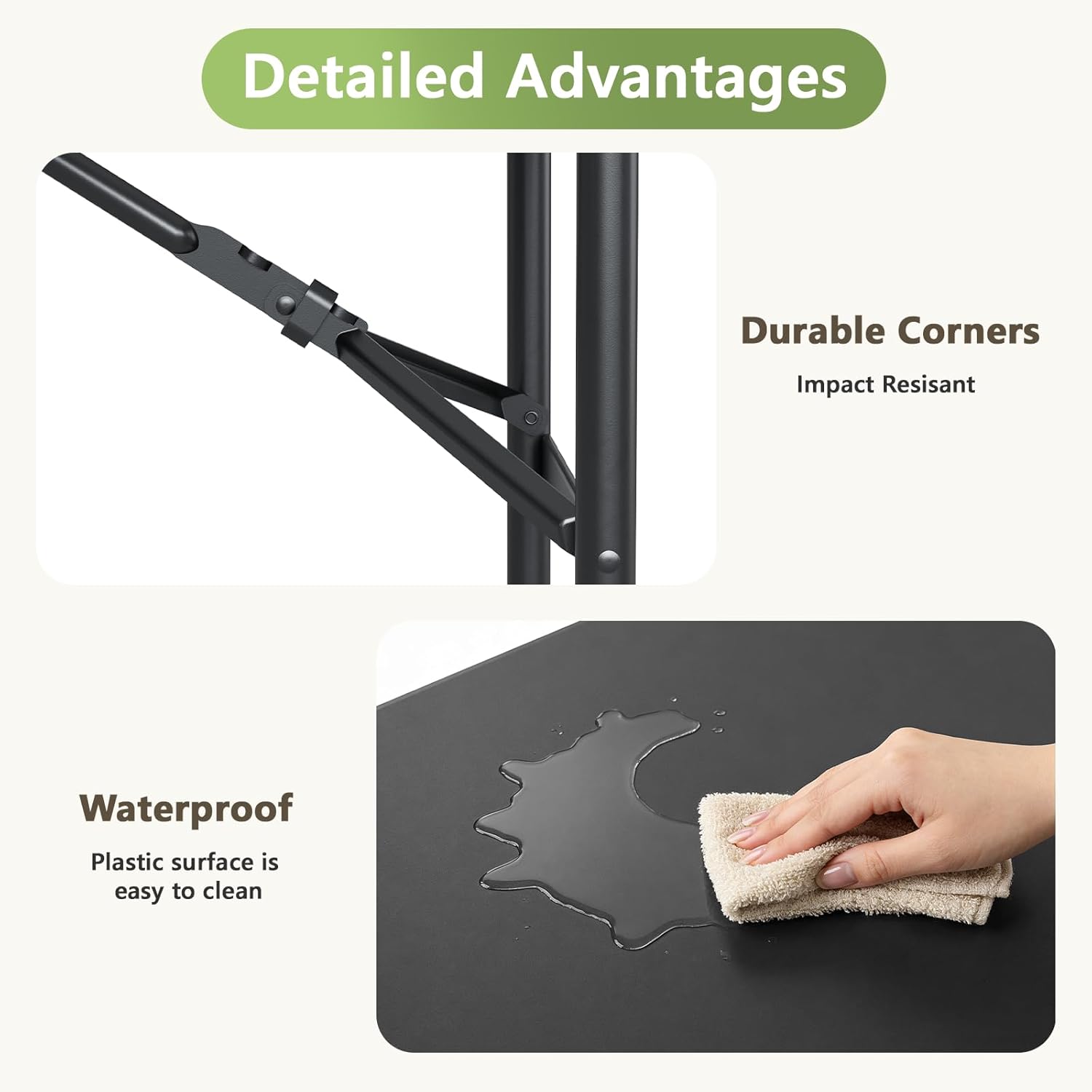 4ft Folding Table with Foldable Steel Legs, Heavy Duty Plastic Foldable Table, Metal Frame, Support up to 400 lb, Portable for Banquet, Craft, Party, Indoor & Outdoor Use, Black
