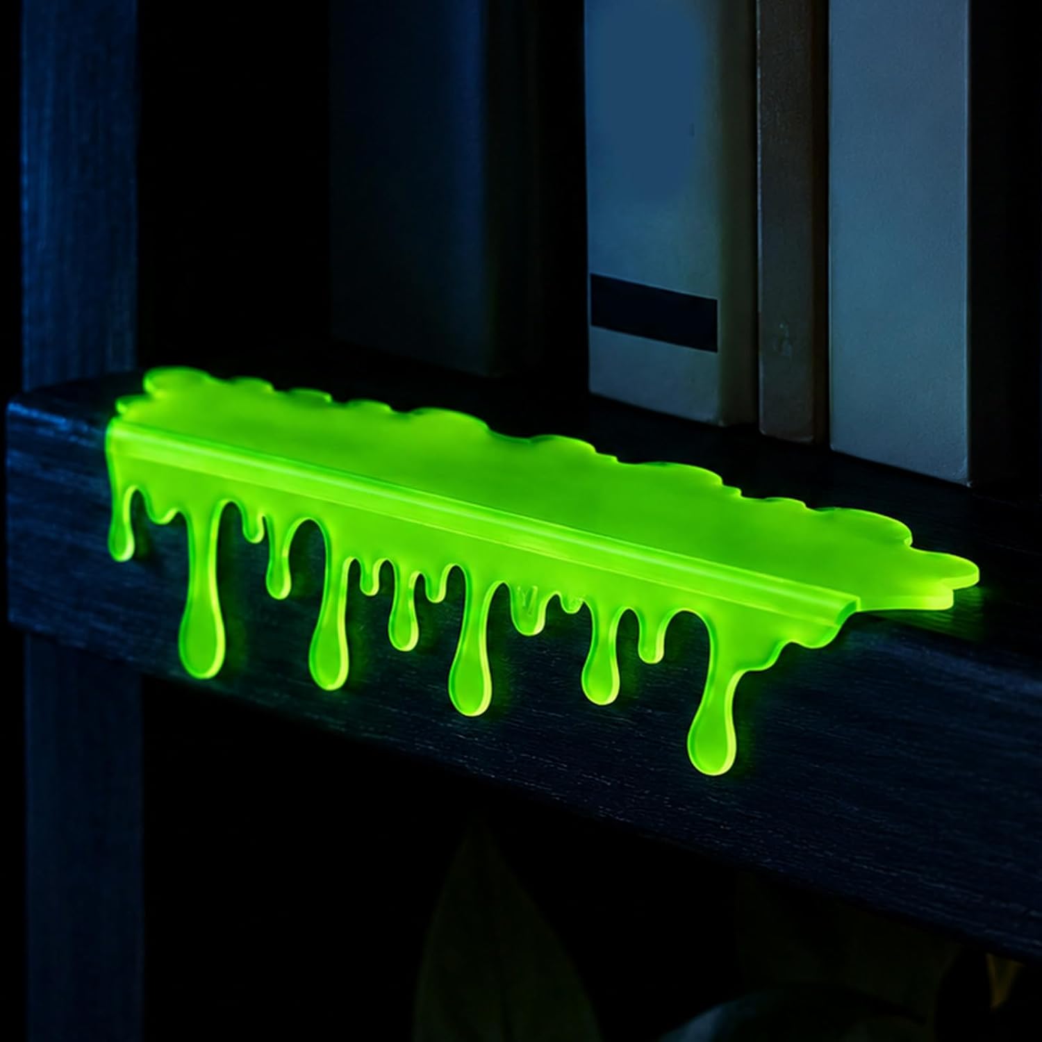 Fluorescent Dripping Shelf Decoration, 8 Inch Acrylic Shelf Drip Accent for Gaming Room & Desk Setup, Glow Effect Shelf Decor for Collectibles, Sneaker Wall, LED Display Shelf (Green)