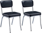 Coaster Home Furnishings Retro Set of 2 Open Back Dining Side Chairs Faux Leather Upholstered Back and Padded Seat Cushion Sturdy Steel Frame Black and Chrome 2066