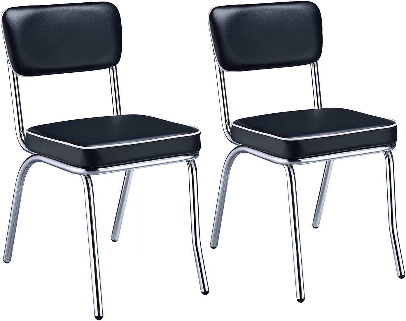 Coaster Home Furnishings Retro Set of 2 Open Back Dining Side Chairs Faux Leather Upholstered Back and Padded Seat Cushion Sturdy Steel Frame Black and Chrome 2066