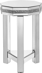 Henf 2-Tiers Silver Mirrored End Table for Small Space, Crystal Decor Mirrored Octagon Side Table Accent Table for Living Room, Octagon Bedside Nightstand for Bedroom, 13.8''x13.8''x21''