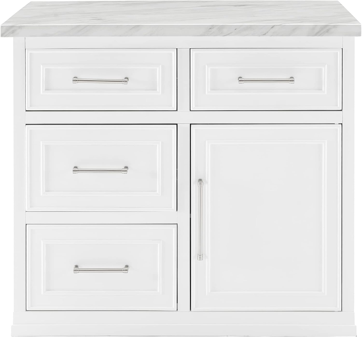 Crosley Furniture Cutler Faux Marble Top Kitchen Island with Storage, Breakfast Bar, Microwave Stand, White