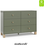 Storkcraft California 6-Drawer Double Dresser, Olive with Driftwood | GREENGUARD Gold Certified, Wood Dresser, Spacious Storage Organizer for Kids Bedroom, Safety Interlocking Drawer System