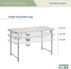 Height Adjustable 4 FT Granite White Folding Table – Premium 4 Foot Folding Table Ideal for Camping, Picnic, Party or as Kids Table