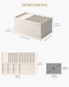 Lolalet Jewelry Drawer Organizer Inserts, Stackable Velvet Tray Jewelry Storage Organizers Set Display Cases for Necklaces Bracelets Earrings Rings Chains Bangles Watches, Beige, Set of 4