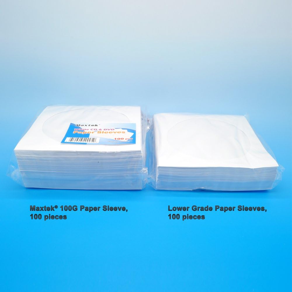 100 Pack Maxtek Premium White Paper CD DVD Sleeves Envelope with Window Cut Out and Flap, 100 gsm