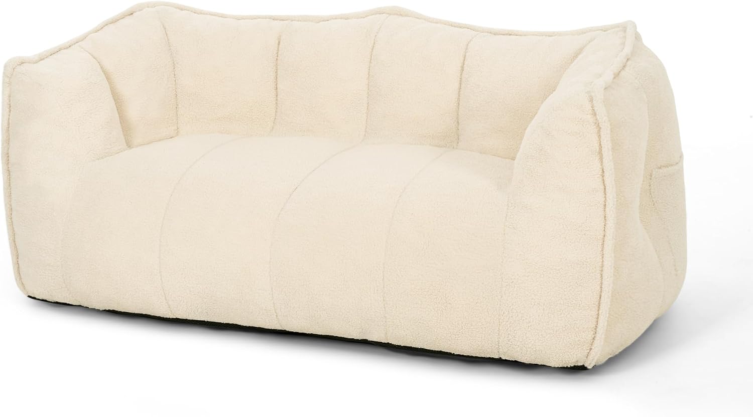 Pamapic 59" Teddy Fabric Bean Bag Chair, 2 Seat Loveseat Sofa,Teddy Fabric Sofa Bed for Adults,Fit Living Room, Bedroom,Outdoor Spaces,Fluffy Comfort Washable Cover,72h Rebound,White