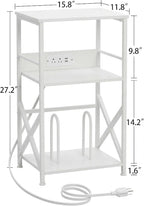 DALEMHOME Record Player Stand with Charging Station, 3-Tier Side Table for 100 Vinyl Storage, End Table for Living Room, Bedroom, White HKET1001WT