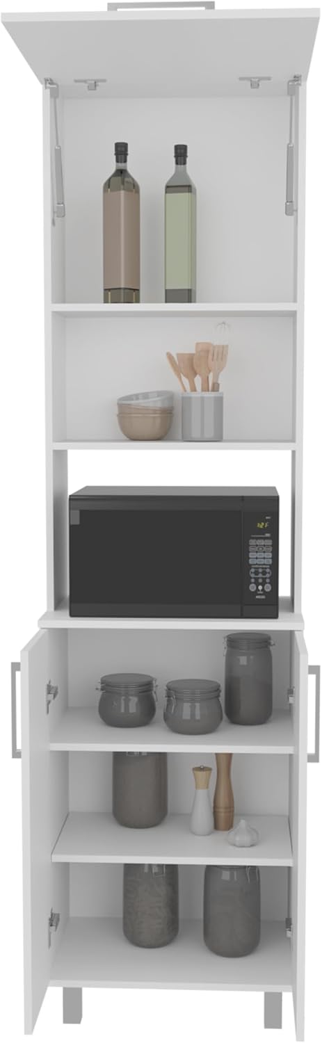 21.7" D*15.4" W*80.3" H Freestanding Storage Cabinet with 4 Shelves, Top Single Door & Lower Double Door, Rectangular Kitchen Pantry, Modern Minimalist, for Living Room, Dining Room, White