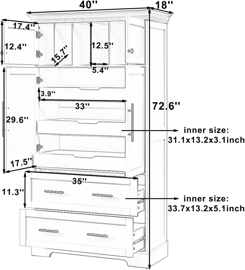 72.6" Farmhouse Kitchen Pantry Cabinet with 3 Pull-Out Trays, Freestanding Large Wooden Kitchen Organizers Storage Cabinet with 2 Drawers and Cake Pan Storage for Dinging Room, Dark Blue