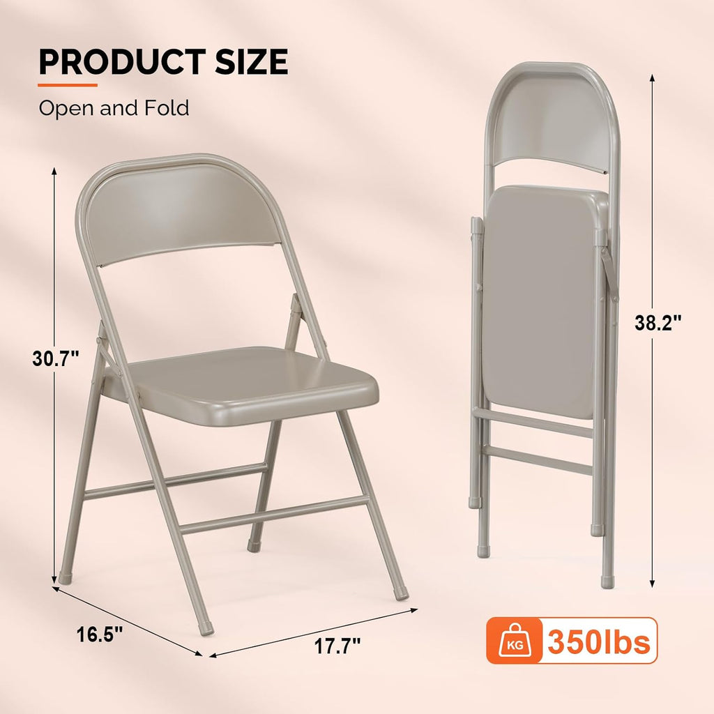 Bonnlo All Iron Metal Folding Chair,Lightweight Portable Folding Chair,Indoor/Outdoor Dual-Use Seating,Khaki(8 Pack)