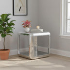 Aviator Side Table with Small Drawer Aluminum Finish Industrial Riveted Accent Table