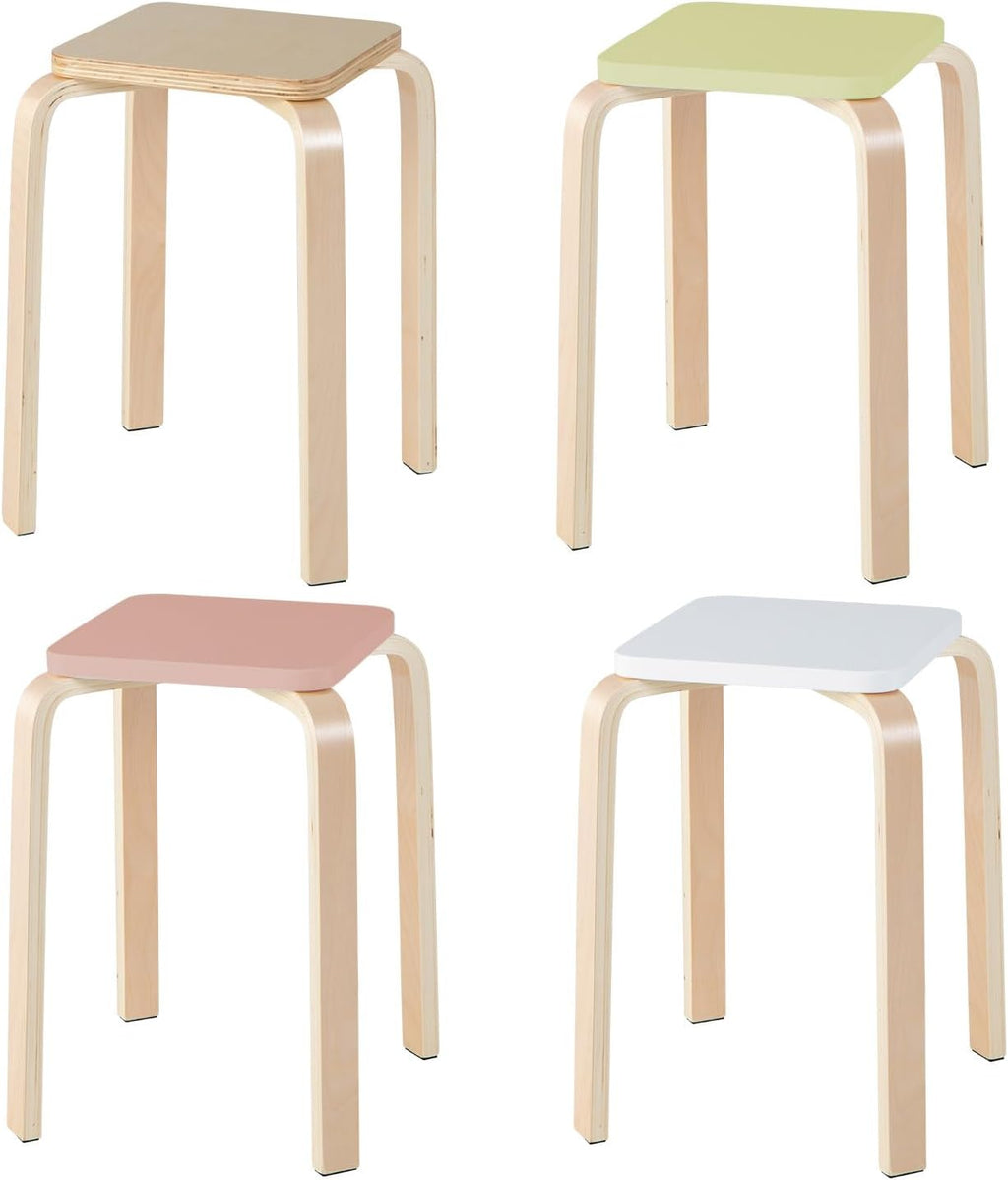 POWERSTONE Wooden Stackable Stools Set of 4, 18" Square Backless Student Chairs w/Non-Slip Pads, Lightweight Stacking Stools for Kitchen, Classroom, Dining Room 330lb Capacity