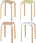POWERSTONE Wooden Stackable Stools Set of 4, 18" Square Backless Student Chairs w/Non-Slip Pads, Lightweight Stacking Stools for Kitchen, Classroom, Dining Room 330lb Capacity
