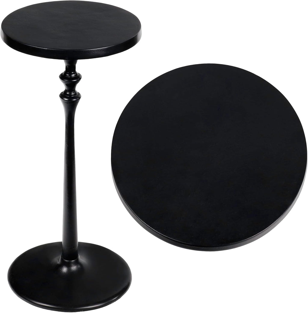 Eyely DNE4000B Lee 19.5" Art Deco Classic Pedestal Round Metal Drink Table and Decorative End Table for Living Room, Bedroom, Black