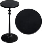 Eyely DNE4000B Lee 19.5" Art Deco Classic Pedestal Round Metal Drink Table and Decorative End Table for Living Room, Bedroom, Black
