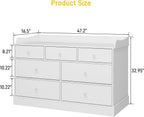 Vabches Kids Dresser Cabinet with 7 Drawers, Changing Table for Nursery, White Chest of Drawers, Baby Dresser, Kids Bedroom Furniture, Nightstand for Child’s Room, White