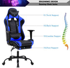 Gaming Chair, Height Adjustable Swivel Rolling Chair with Headrest Footrest and Massage Lumbar Support, PU High Back Ergonomic PC Chair for Office or Gaming, Office Gaming Chair