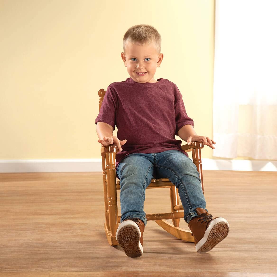 Miles Kimball Personalized Child's Natural Rocker -Wood, Black Font