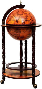 17" Wooden Globe Wine Rack, Wooden Globe Wine Bar Stand, Freely Movable Stable Liquor Bottle Shelf, Nautical Chart Wine Storage Cabinet, 16th Century Retro Wine Cupboard, Retro Brown