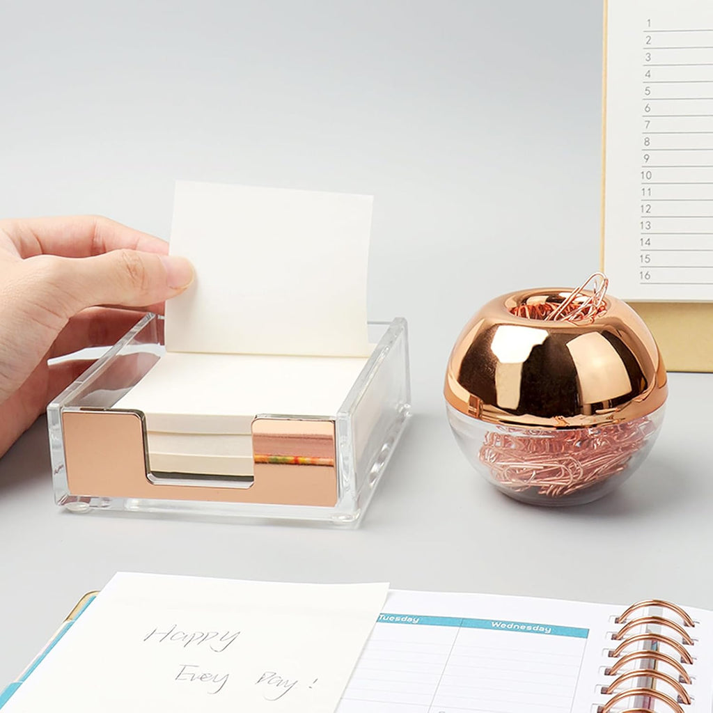 NatSumeBasics Rose Gold Paper Clip Holder Magnetic Paper Clips Dispenser with 100pcs Paperclips for Desk Office School Home Organizers Accessories Gift Idea