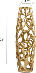 Ceramic Vase Large Floor Vase Handmade Ceramic Flower Holder Hand Carved Sophisticated Vessel for Decorative Branches and Dried Flowers 24 Inches Gold
