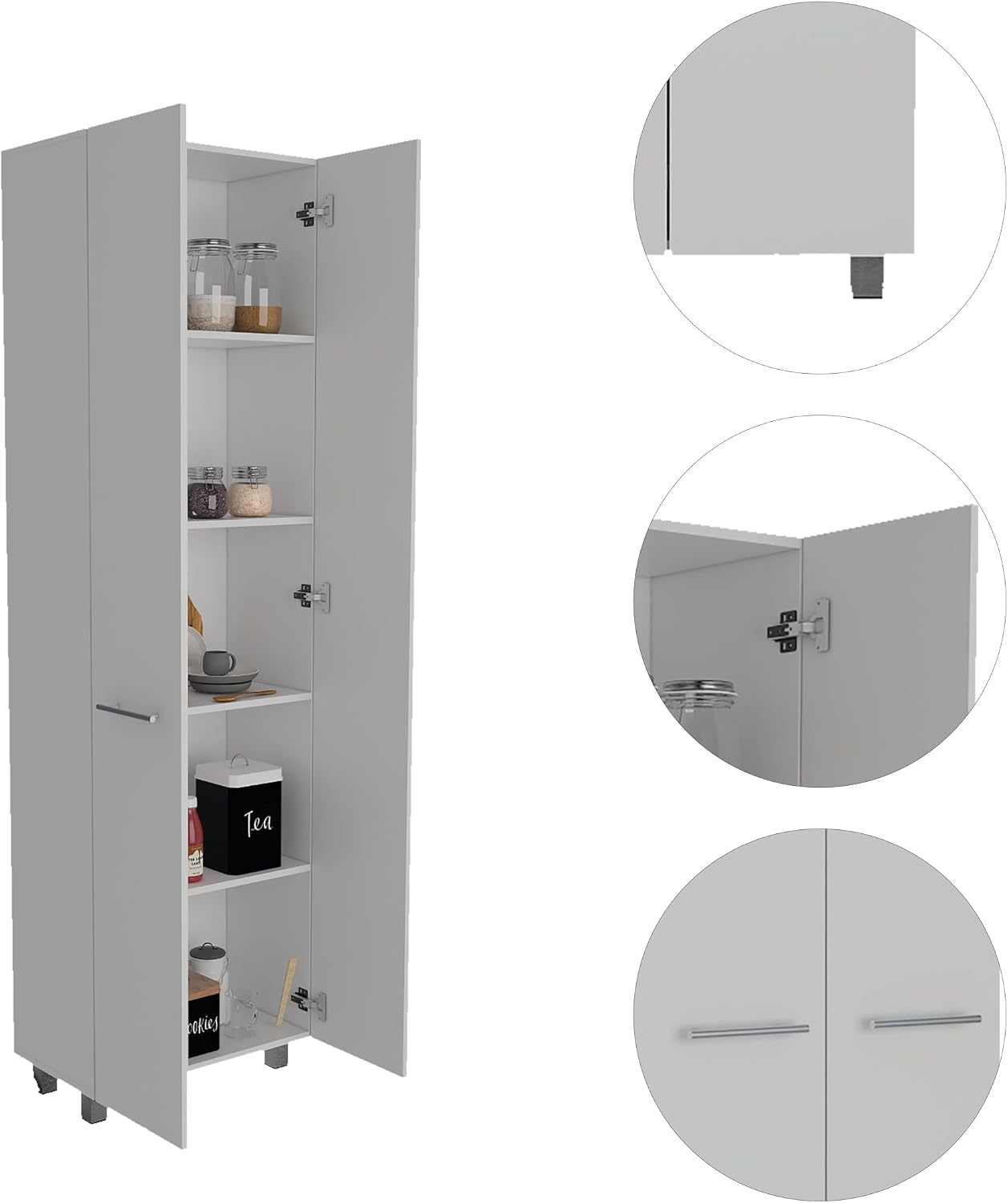 Pensacola Double Door Pantry Cabinet: 78" High Storage with 5 Shelves - White Modern Style Particle Board for Home Organization & Kitchen Storage