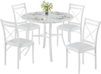 VECELO 5 Piece Dining Table Set for 4 with Chairs, Faux Marble Tabletop, Small Space, Kitchen, Breakfast Nook, White