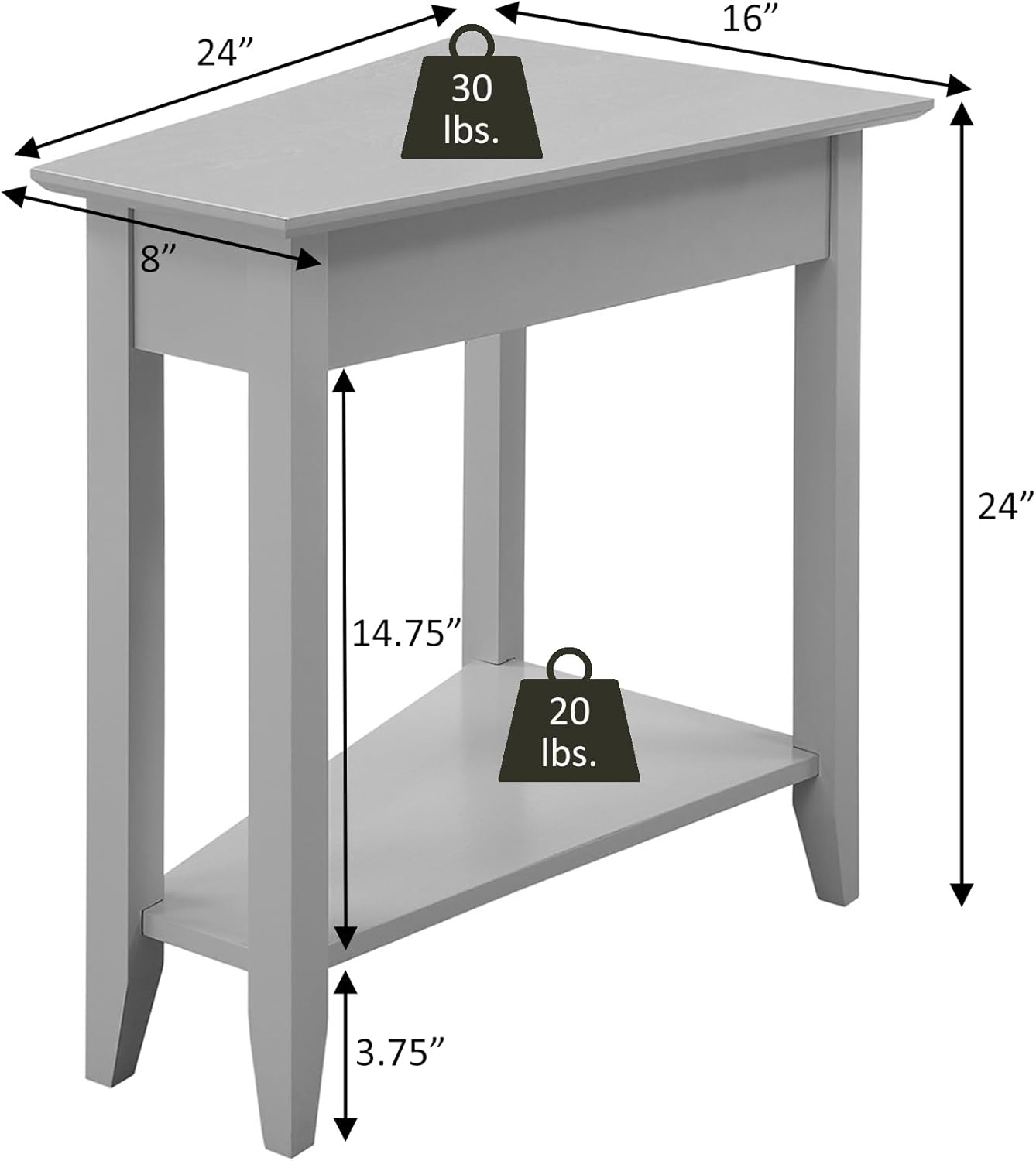 Convenience Concepts American Heritage Wedge End Table 24" - Classic Narrow Chairside Accent with Storage Shelf for Transitional Living Room, Ideal for Corners or in Between Chairs, Honey Oat