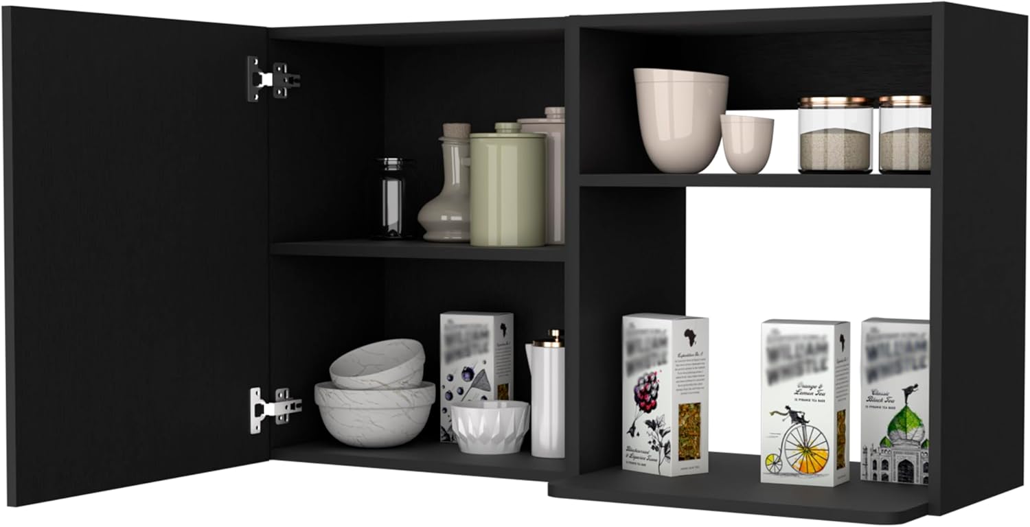 Oklahoma 2 Wall Cabinet - 2 Door Stackable, Black - Pantry Storage for Small Kitchens