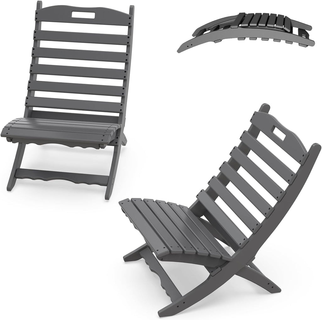 IVY&LANE Portable Xavier-Chairs Set of 2 | Folding-Adirondack-Chair | HDPE Plastic | Wave | Grey | All-Weather Resistant | for Outdoor Poolside Fire-Pit Patio Lawn Beach