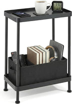 Small Narrow Side Table, 2 Tier End Table with Storage Shelf, Sofa Table for Small Spaces in Living Room, Bedroom, Office, Nightstand or Plant Stand (Black)