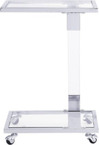 Acrylic Sofa Side Table C Shaped End Table with Wheels, Rolling Bedside Laptop Snack Table with Glass Top,Mobile Breakfast Tray Table with Clear Acrylic Frame