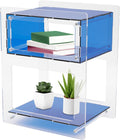Acrylic Side Table, Acrylic End Table Record Player Table, Bedside Table with Open Storage Shelf, Small Nightstand for Living Room Bedroom Home Decor, 15.7" L x 11.8" W x 19.7" H (Blue)