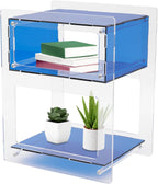 Acrylic Side Table, Acrylic End Table Record Player Table, Bedside Table with Open Storage Shelf, Small Nightstand for Living Room Bedroom Home Decor, 15.7" L x 11.8" W x 19.7" H (Blue)