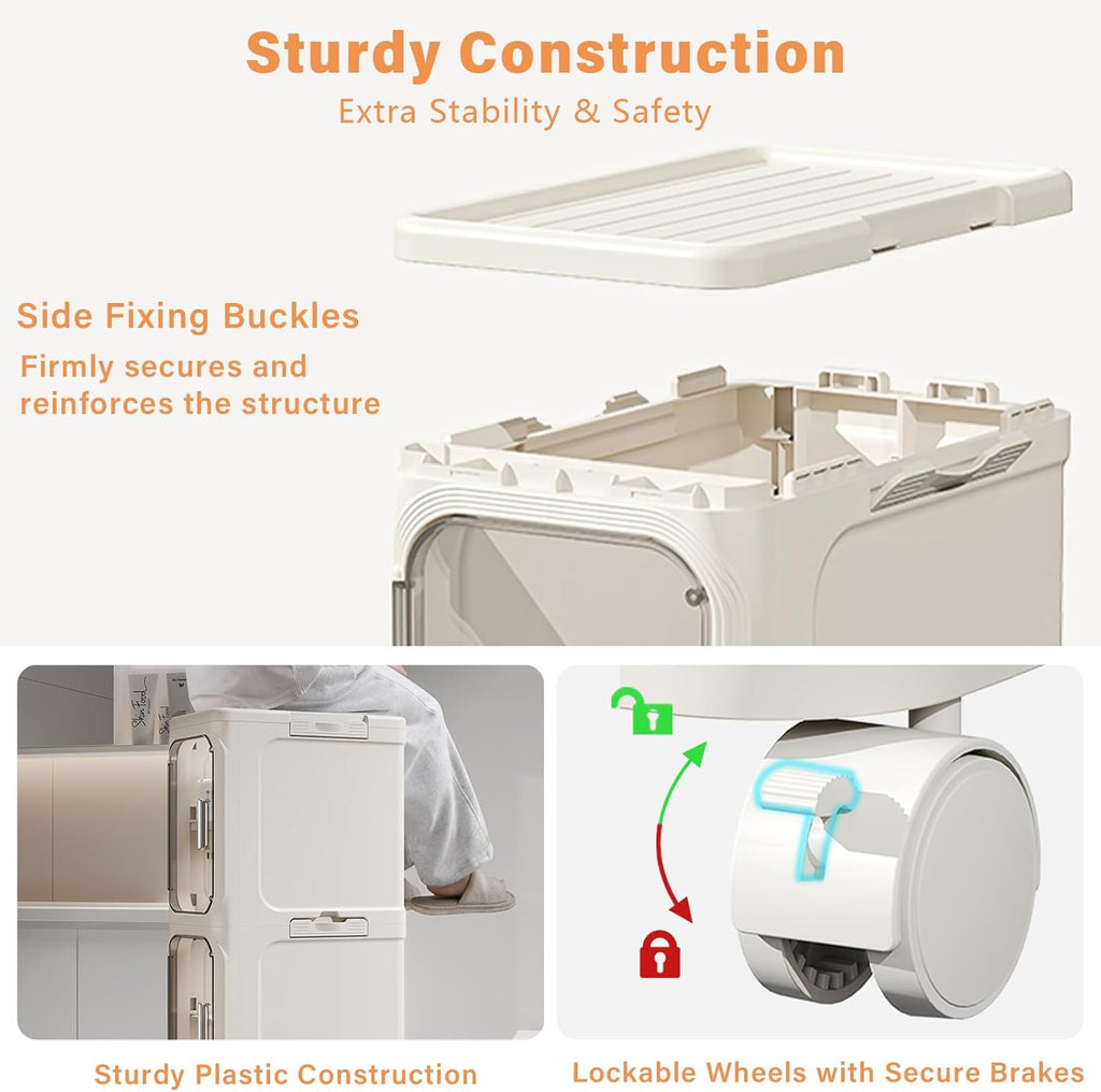 2-Tier Slim Bathroom Storage Cabinet, Narrow Storage Cabinet with Wheels, Adjustable Shelves, Magnetic Doors, Water-Proof, Anti-Tip Skinny Organizer Cabinet for Small Space, Cream White