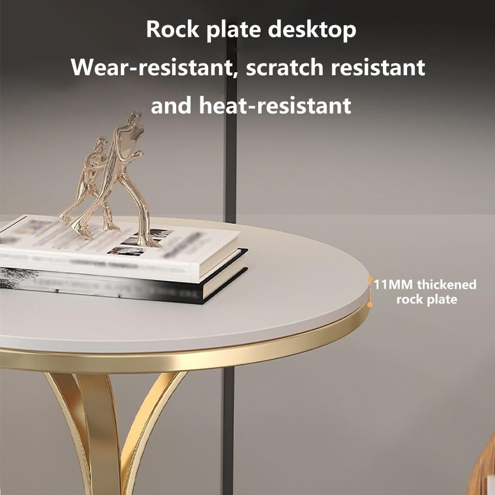 Small Round Table, Couch Side Table, Nightstand, TV Tray Table for Living Room, Bedroom, Modern Simple Balcony Sofa Table with Metal Bracket for Working Watching Movies Breakfast(A,50CM)