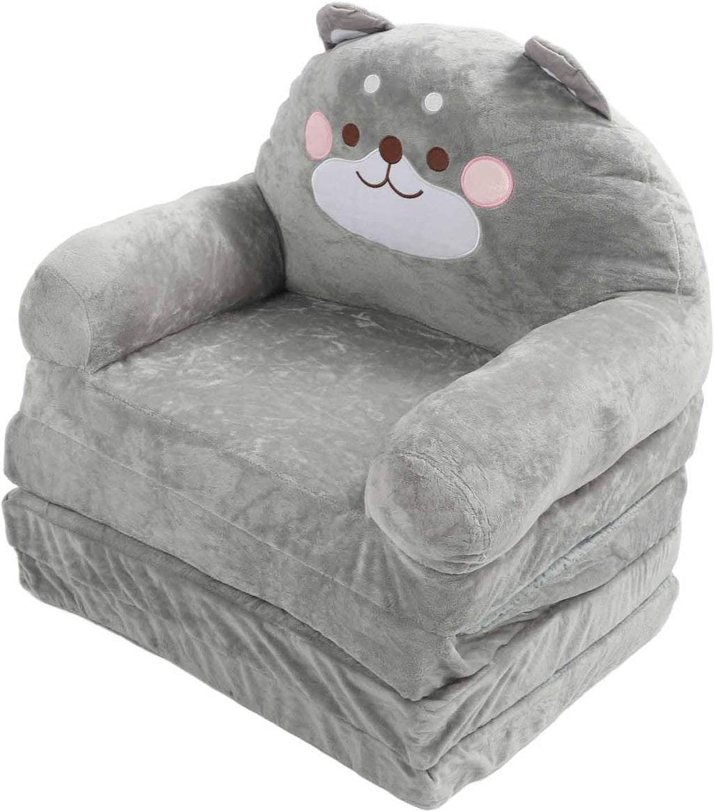 Cartoon Animal Kids Folding Sofa, Foldable Baby Sofa, Portable Toddler Folding Couch for Reading Watching TV Relaxing, Soft Fabric and Sponge Cushion, Indoor Outdoor Use (Folding in quarters)