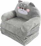 Cartoon Animal Kids Folding Sofa, Foldable Baby Sofa, Portable Toddler Folding Couch for Reading Watching TV Relaxing, Soft Fabric and Sponge Cushion, Indoor Outdoor Use (Folding in quarters)