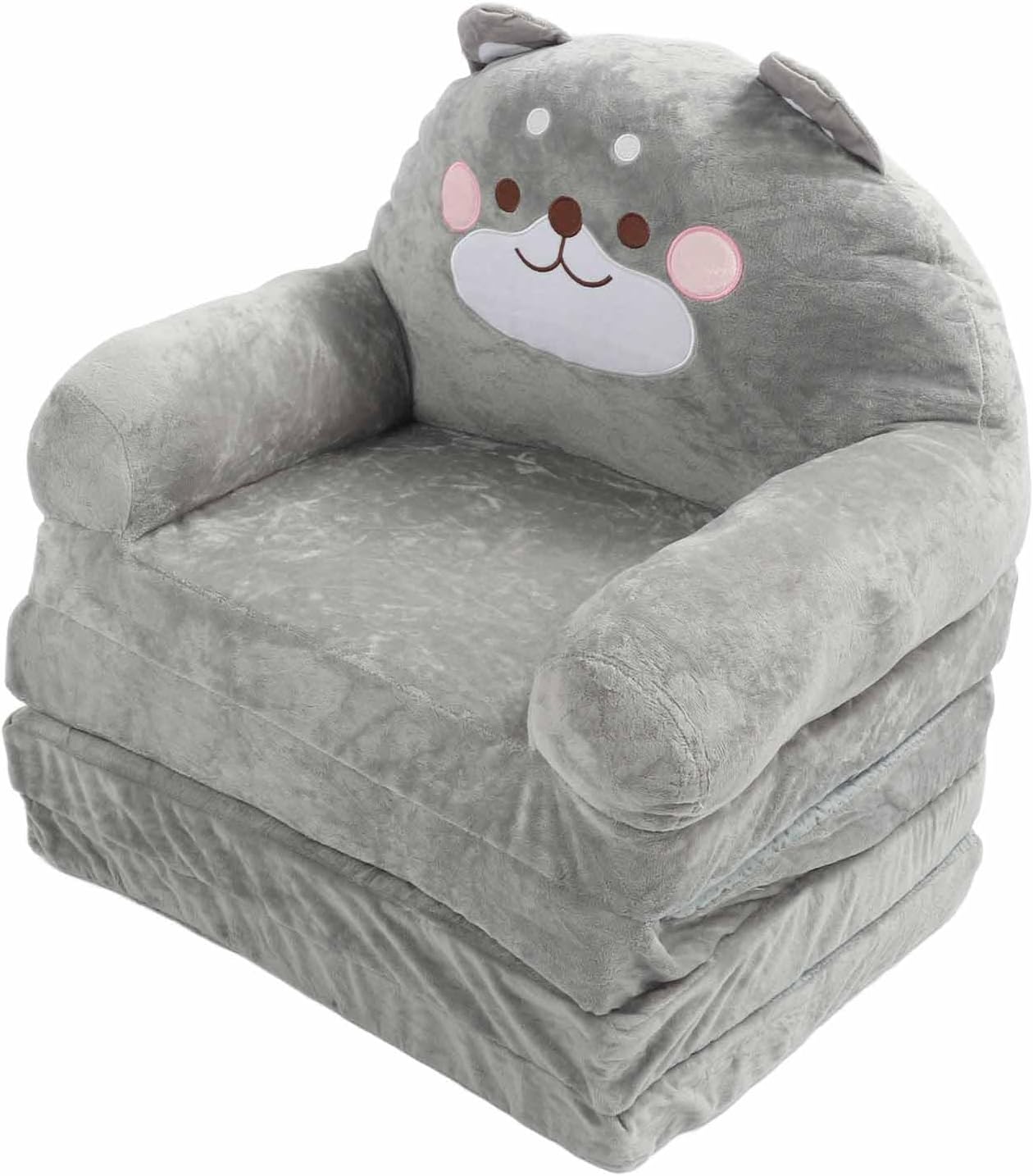 Cartoon Animal Kids Folding Sofa, Foldable Baby Sofa, Portable Toddler Folding Couch for Reading Watching TV Relaxing, Soft Fabric and Sponge Cushion, Indoor Outdoor Use (Folding in quarters)