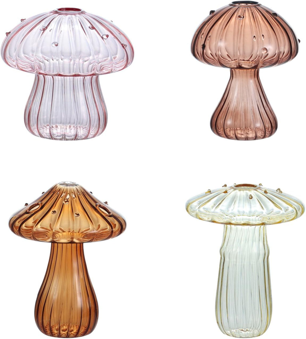 Glass Mushroom Vase, Mini Mushroom Vase, Flower vase, Creative Mushroom Glass Vase Plant Hydroponic Art Plant Table Vase (4 Color)