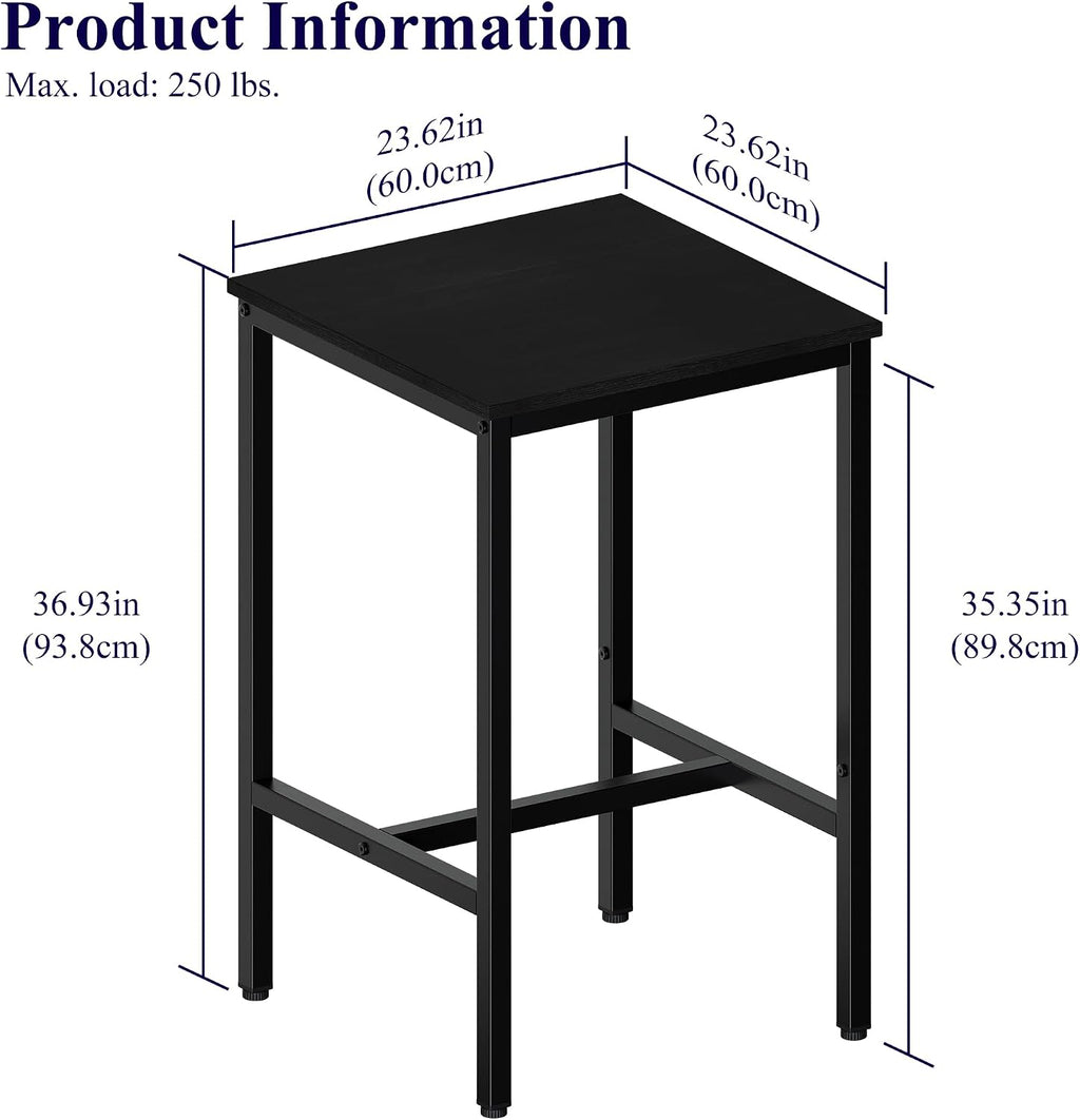 Lutown-Teen Square Bar Table, High Top Table - Industrial Metal Frame for Small Spaces & Narrow Kitchens, 23.6x23.6x36.9 in (LxWxH), Easy Assembly, Black