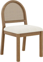 Nathan James Bailey 19 in. Boucle Dining Chair, Upholstered Side Chair with Natural Woven Rattan Back and Solid Wood Legs, Light Brown