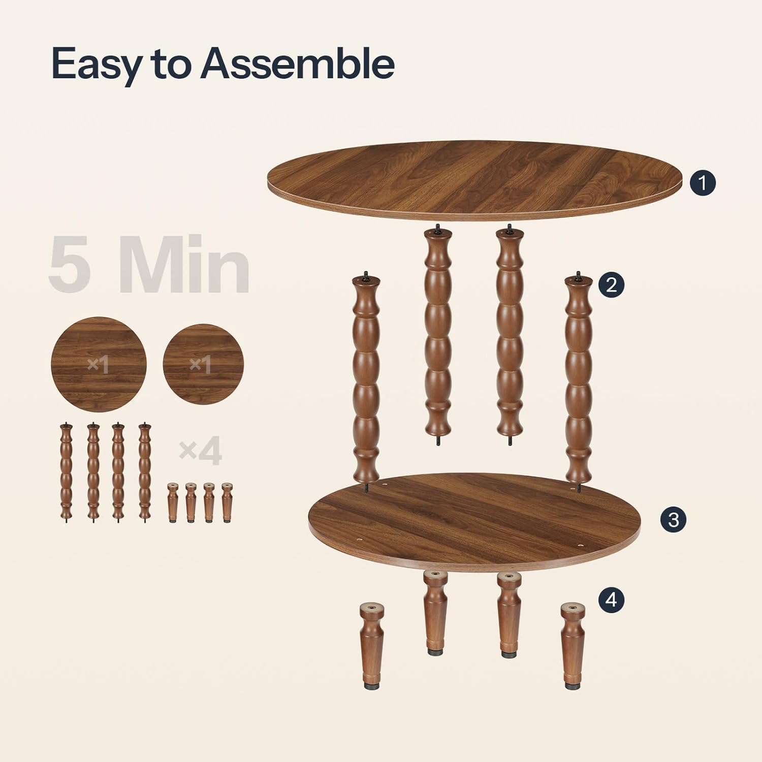 HOOBRO Coffee Table, 2-Tier Round Coffee Table, Coffee Table for Living Room, Center Table with 2-Tier Open Storage Shelf, Home Office, Walnut WL75KF01