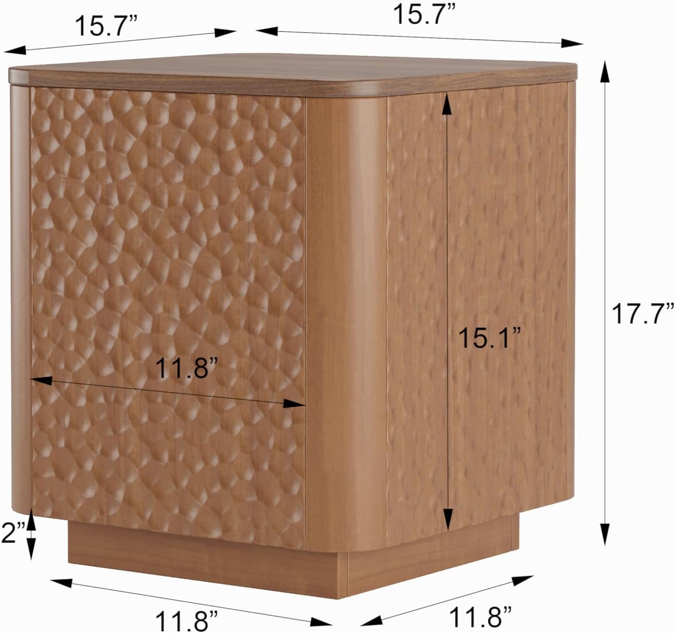 20 inch Square End Table, Wooden Sofa Side Table with Hammered Pattern & Solid Wood Veneer, Mid Century Modern Nightstand, Accent End Table for Living Room, Bedroom, Home Office, Walnut